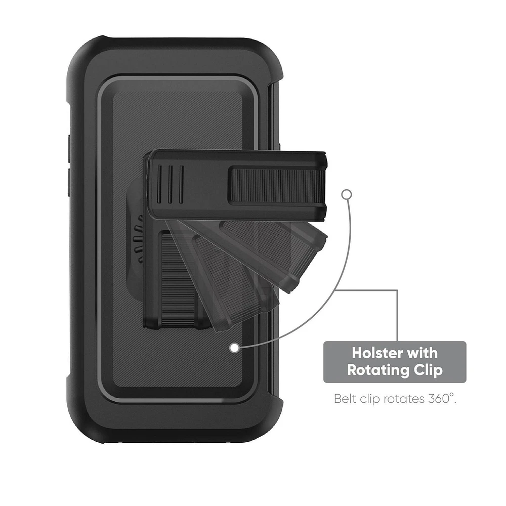 Étui robuste antimicrobien avec enveloppe rigide et pince rotative onn. pour iPhone 14 Pro Protégé contre chute de 6,4 m