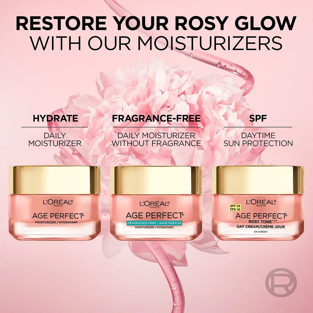L'Oréal Paris Age Perfect Rosy Tone Hydratant sans parfum, avec LHA et extrait de pivoine impériale, 50 ml Rosy Tone Hydratant sans parfum, 50 ml