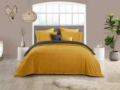 Reversible Natural Crinkle Fabric Ultra Soft Solid Duvet Cover Set
