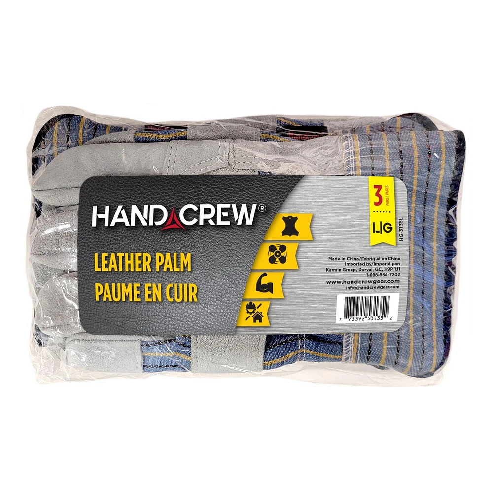 Gants WorkCrew HP, paume en cuir paquet de 3, large Gant en Cuire