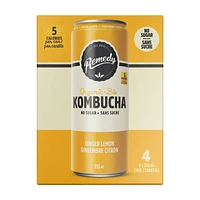 Organic, No Sugar, Raw and Unpasteurized, Naturally Caffeinated Remedy Kombucha Ginger Lemon 4PK, 4x355 ML