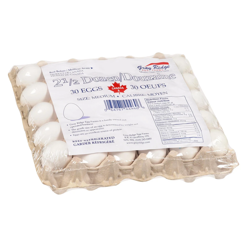 Gray Ridge White Eggs 30 Pack Medium, 30 Count