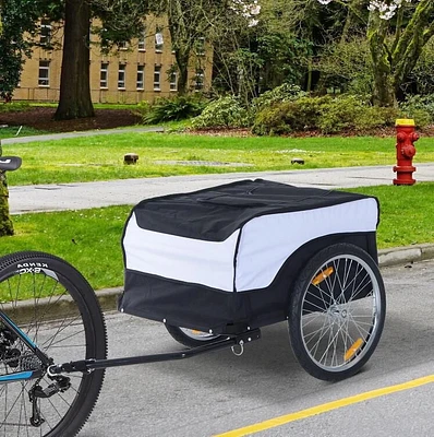 HOMCOM  Bike CargoTrailer Bicycle Luggage Carrier Cart Foldable with Cover White Black