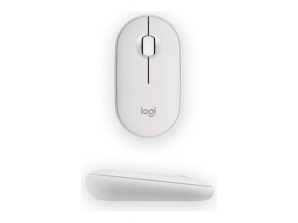 Logitech Pebble Mouse 2 M350s Slim Bluetooth Wireless Mouse, Portable, Lightweight, Customizable Button - Tonal White