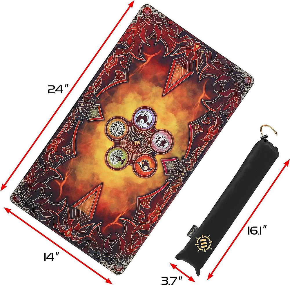 ENHANCE TCG Playmat - Tapis de jeu de cartes de table avec bords cousus, surface lisse et pochette de voyage avec cordon de serrage - Compatible avec MTG, YuGiOh, Pokémon, Lord of the Rings, et autres