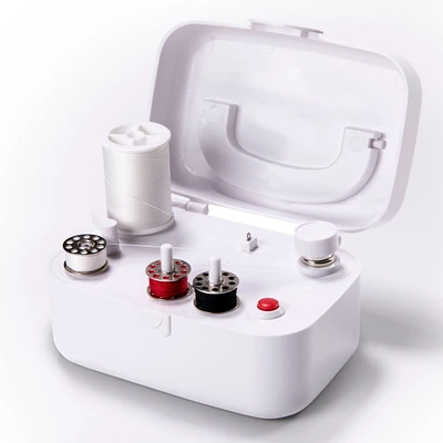 SINGER® Universal Bobbin Winder - For Class 15 and 15J Bobbins - Simple & Portable - Battery Powered With Included Power Adapter, White, SINGER® Universal Bobbin Winder