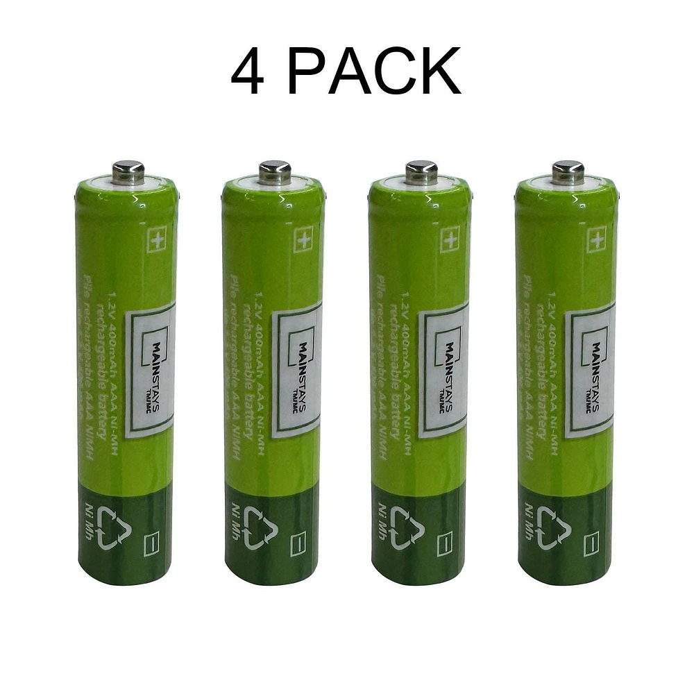 Mainstays Solar Rechargeable 400mAh AAA Nickel Metal Hydride Batteries, 4 Count
