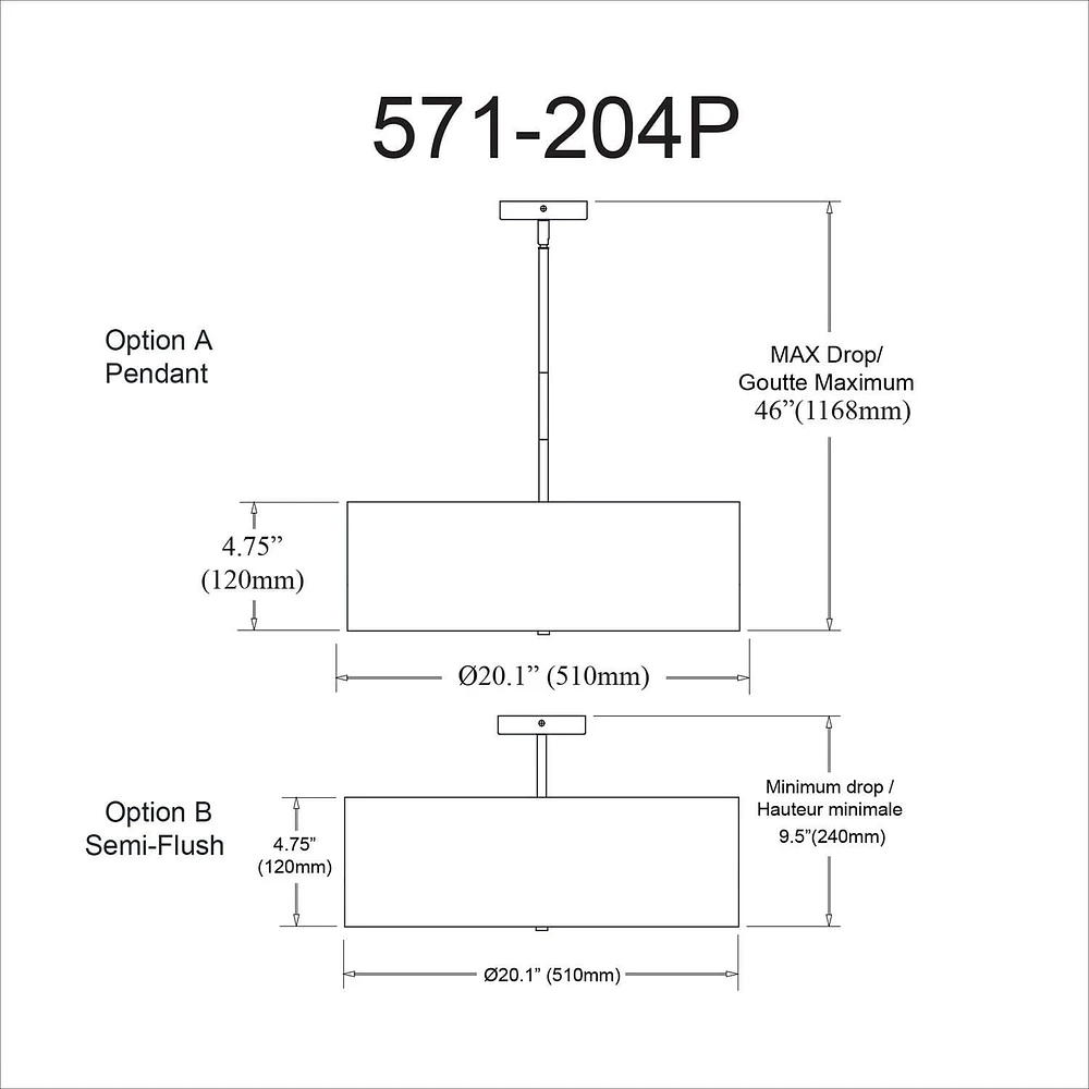 Dainolite 571-204P-PC-BK Black Pendant