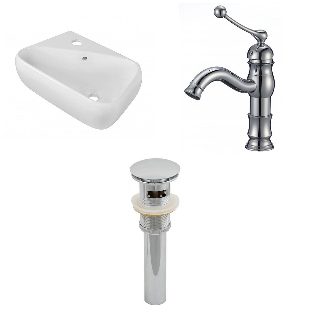 17.5-in. W Wall Mount White Bathroom Vessel Sink Set For 1 Hole Left Faucet AI-26270