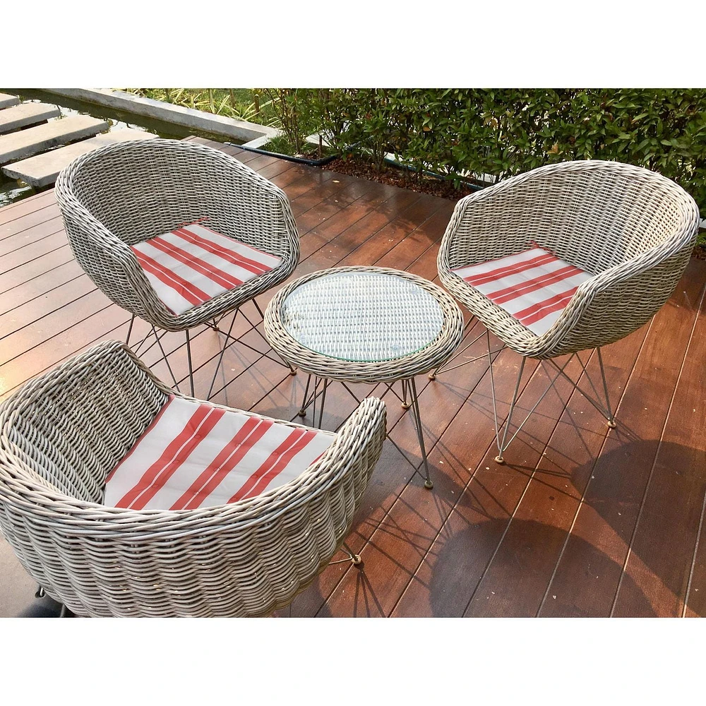 Boston Extérieur Cabana Stripe Tufted Chaid Pad Orange 16 X 16 - Ensemble De 2