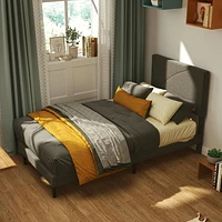 Cadre de lit rembourré pour enfants Homy Casa avec ports USB et tête de lit à lumière DEL, lattes métalliques robustes