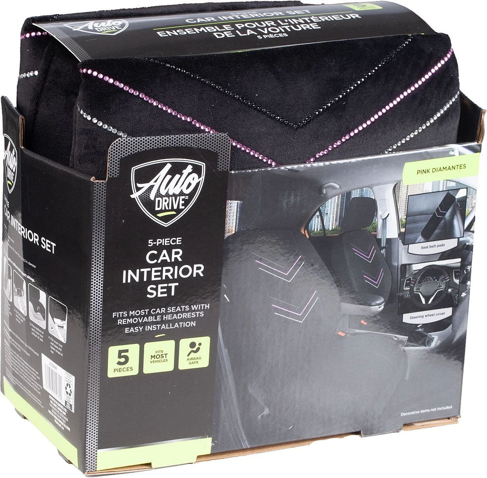 Auto Drive Diamante Pink Soft Velour Seat Cover Kits