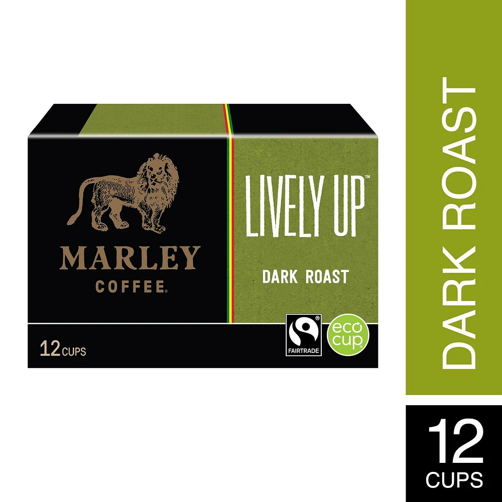 Marley Coffee, Lively Up, Dark Roast, Single Serve K-Cup Compatible Capsules, 12 Count