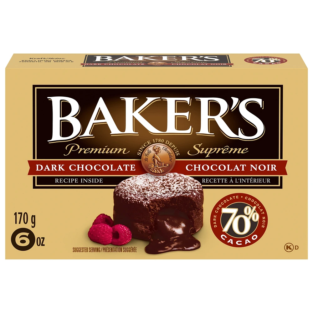 Baker's Premium 70% Dark Chocolate Baking Bar, 170g