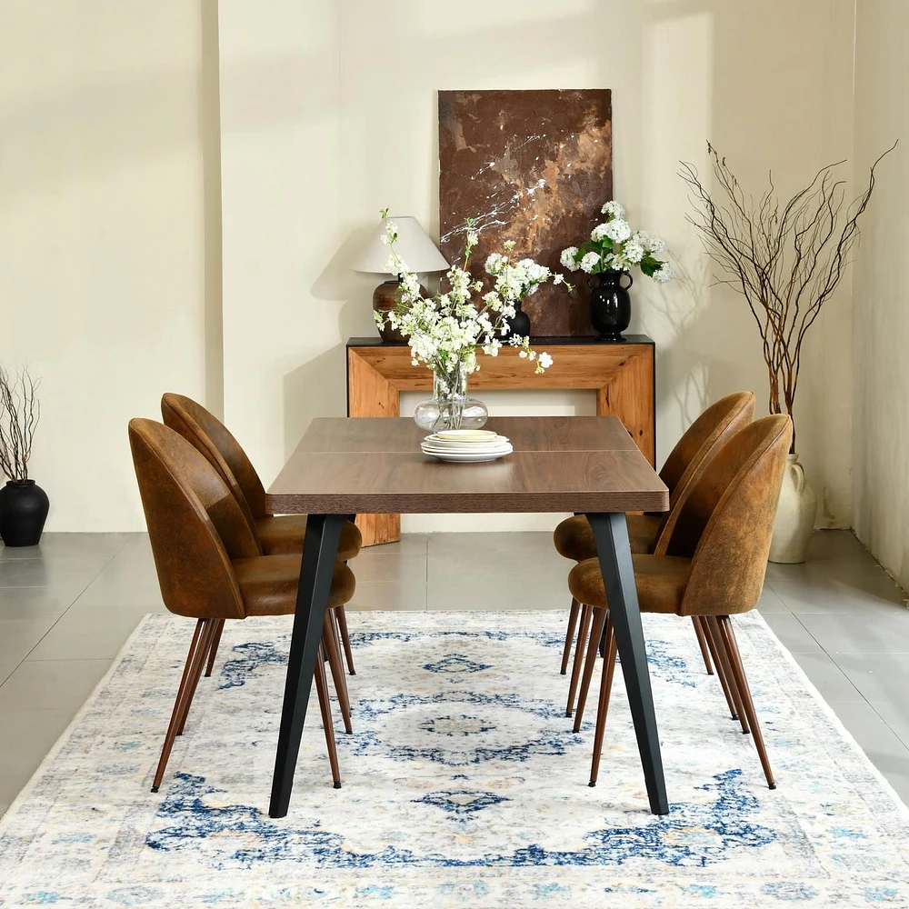 Homy Casa Ensemble de table à manger de 63 pouces avec 1 table et 4 chaises – Ensemble de salle à manger moderne avec dossier ergonomique, chaises rembourrées pour salles à manger, cuisines, petites s