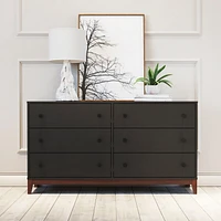 Prepac Nordik White & Oak 6 Drawer 16"D x 54.75"W x 30"H Dresser