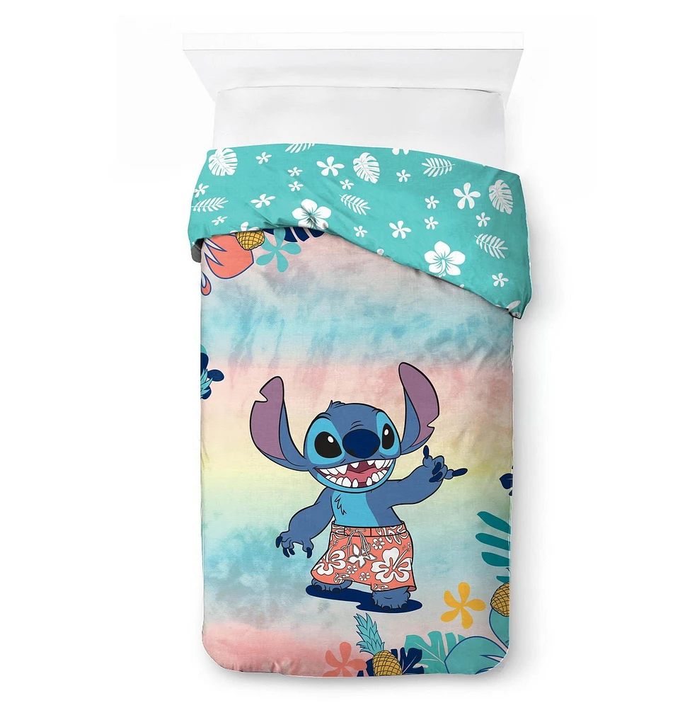 Lilo & Stitch Ensemble de Douillette et Taie d'Oreiller Réversible pour Lit 1 ou 2 Places pour Enfants, 100% Polyester