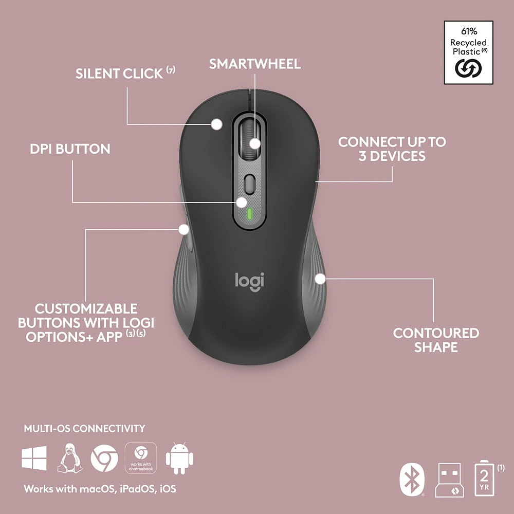 Logitech MK955 Signature Slim ensemble clavier et souris sans fil, pour grandes mains, frappe et clics discrets - Noir