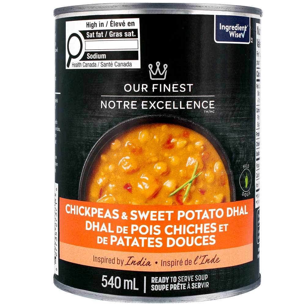 Soupe Dahl de pois chiches et de patates douces prête à servir Notre Excellence 540 ml