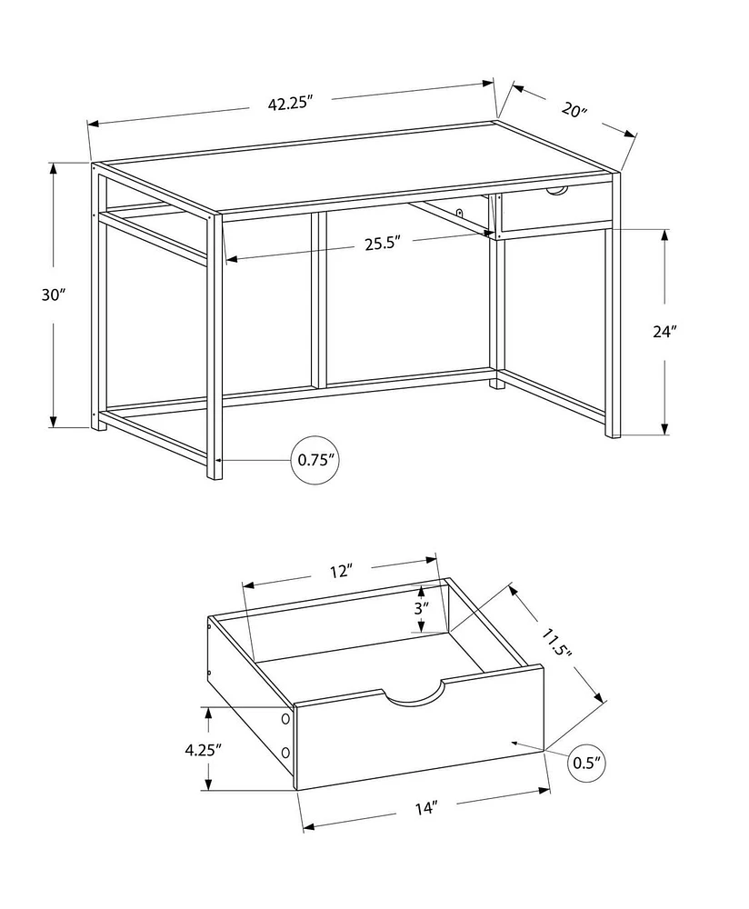 Monarch Specialties Computer Desk, Home Office, Laptop, Storage Drawer, 42"l, Work, Metal, Laminate, Black Marble Look, Contemporary, Modern