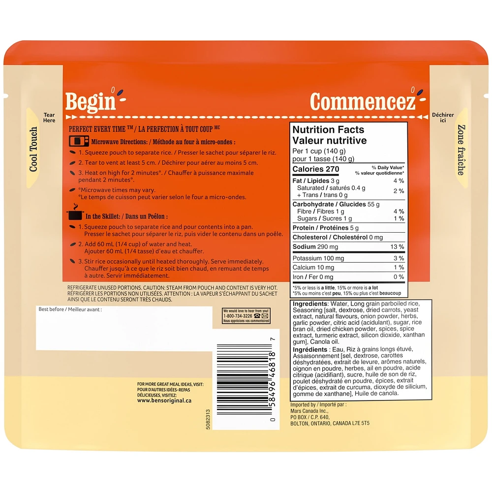 BEN'S ORIGINAL BISTRO EXPRESS Riz Saveur Poulet Rôti, Format Familial, 490 g Ben's Original Bistro Express Format Familial Saveur de Poulet Roti