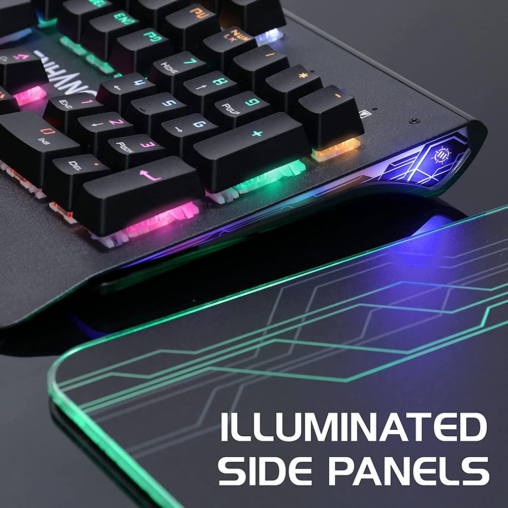 ENHANCE Pathogen 2 Blue Switch Mechanical Keyboard - Mechanical Gaming Keyboard with Fast 1ms Response Polling Rate, Integrated Wrist Rest, 26KRO & Anti-Ghosting, 7 LED Rainbow Lighting Effects