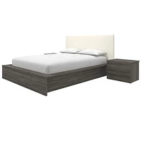 Ensemble de chambre à coucher Jane 4 pièces avec lit queen size, tête de lit rembourrée et 2 tables de chevet