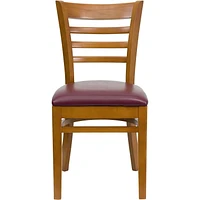 Lot de 2 pièces - Chaise de restaurant de la série HERCULES en bois de cerisier avec dossier échelle - siège en vinyle bourgogne