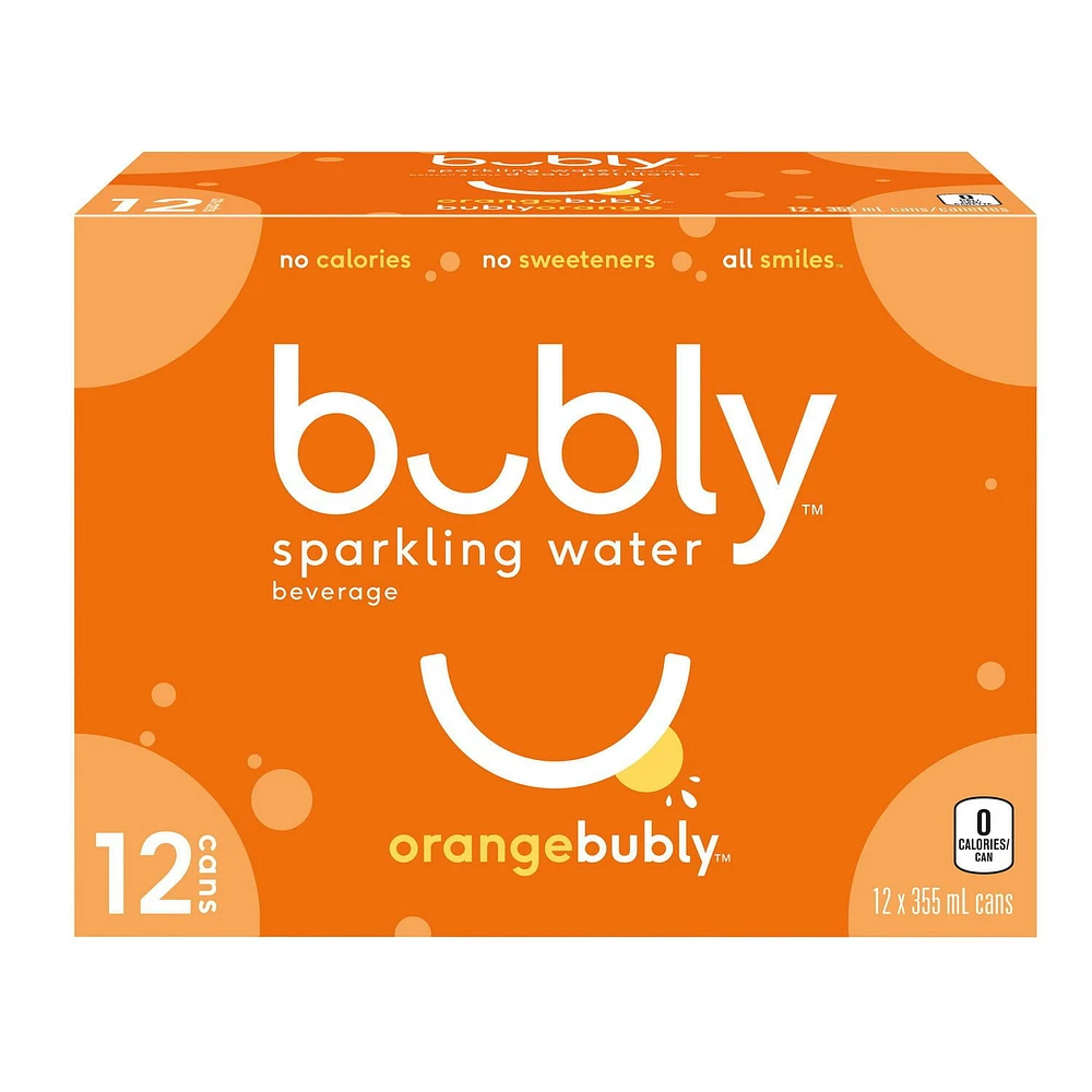 bubly orange sparkling water beverage, 355mL Cans, 12 Pack, 12x355mL