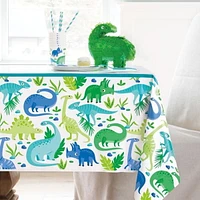 Nappe de table en plastique dinosaure bleu et vert, 54"x84"