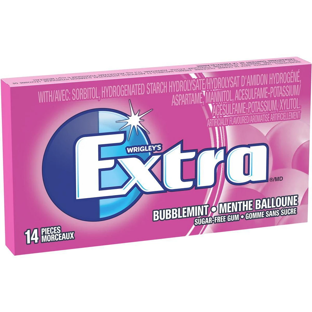 EXTRA, Bubblemint Flavoured Sugar Free Chewing Gum, 14 Sticks, 3 Packs