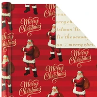 Papier d'emballage réversible de Noël, Hallmark, père Noël classique (Paquet de 3 rouleaux : 120 pieds carrés au total) flocons de neige rouges et or, rayures, motif écossais, traîneau du père Noël