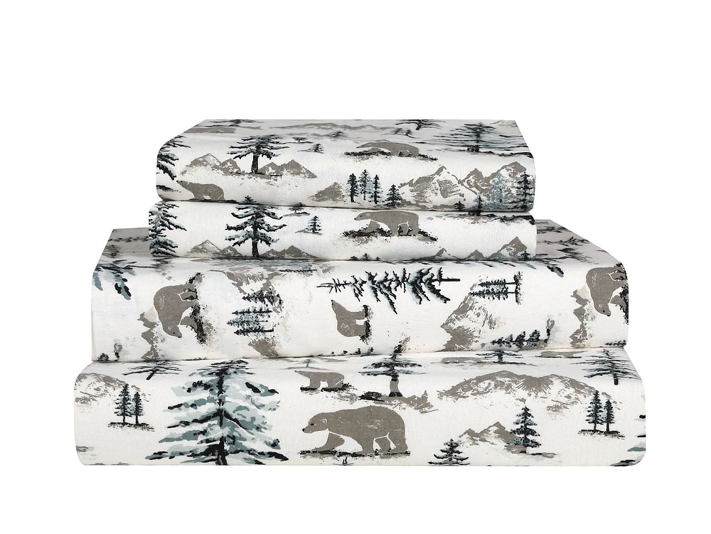 Snow Cap 4 Piece Cotton Flannel Sheet Set