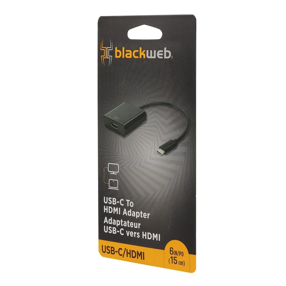 blackweb USB-C to HDMI 6 IN Adapter (Black), Up to 4K for Clear image