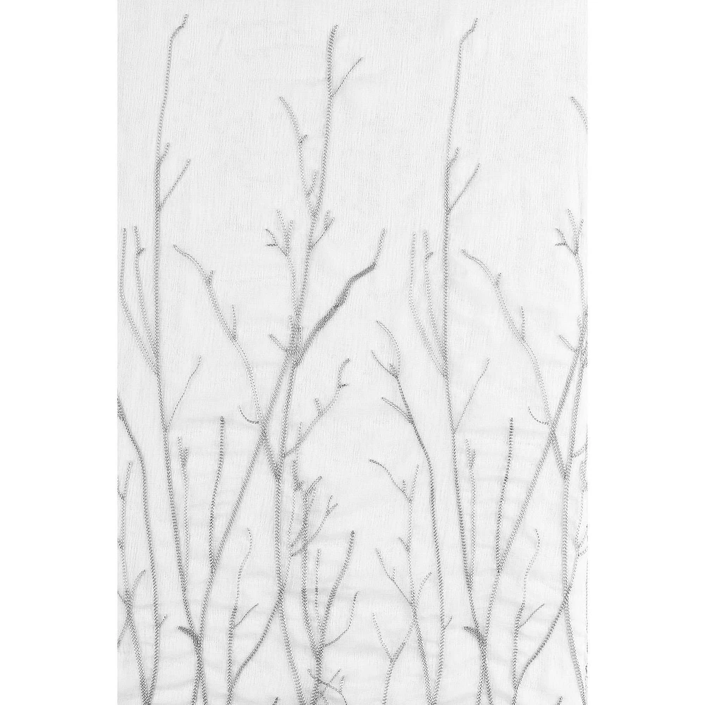 Safdie & Co. Curtain Panel Woven Voile with Branches Embroidered 84L Light Grey