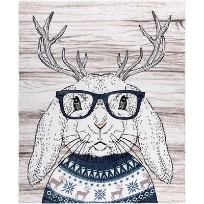 Safdie & Co. Throw Ribbed Printed Flannel Deer Bunny