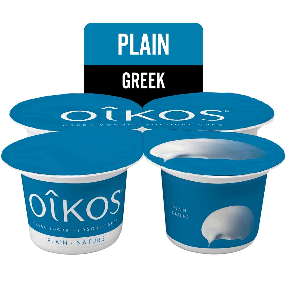 Oikos Greek Yogurt, Plain, No Added Sugar, 2% M.F., 4 x 100 g