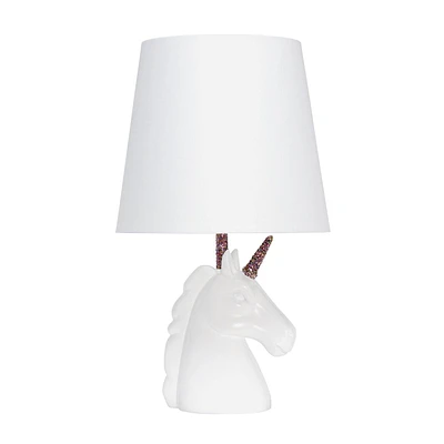 Simple Designs Lampe de table licorne blanche étincelante