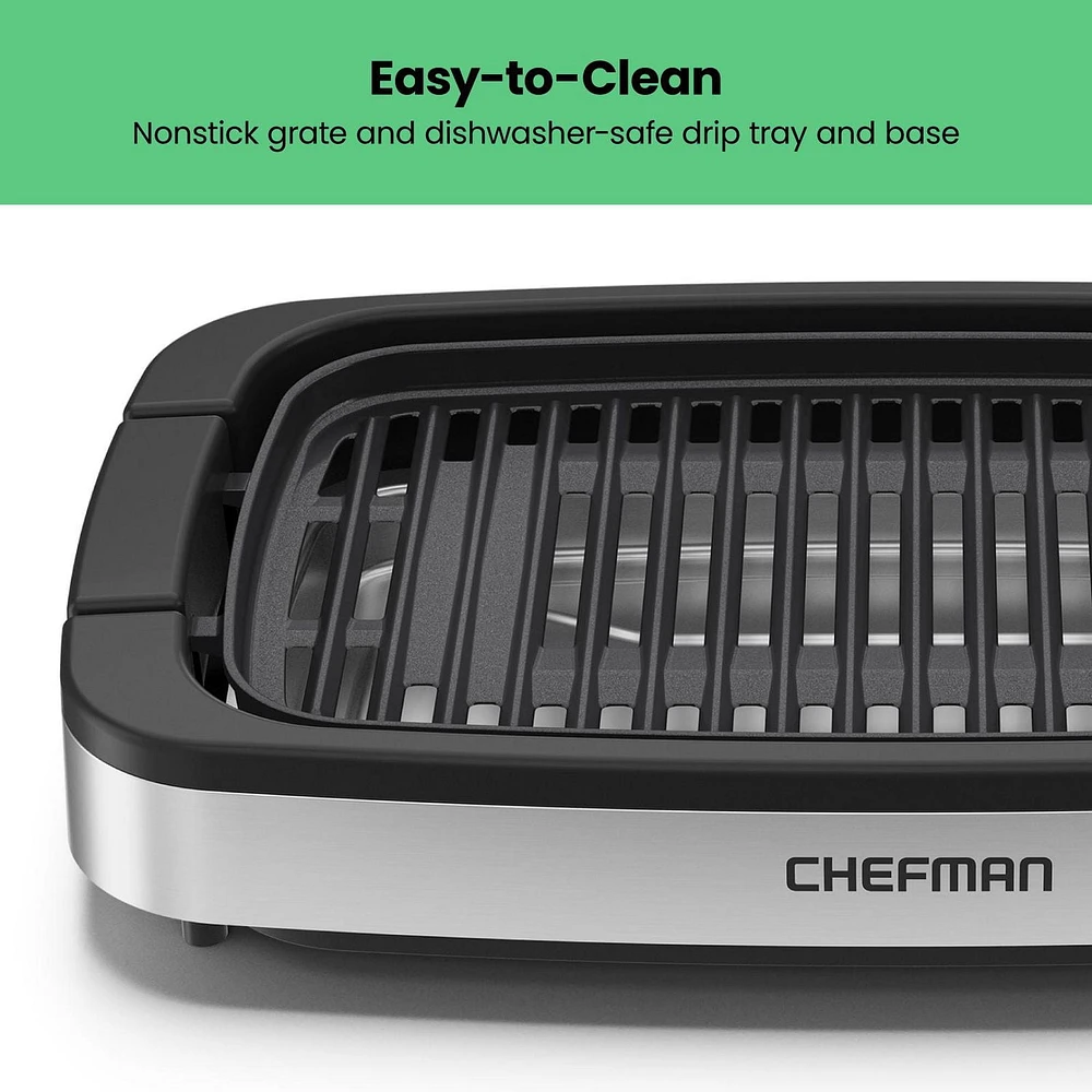Chefman Smokeless Indoor Electric Grill w/ Nonstick Table Top and Adjustable Temperature Control – Black, New