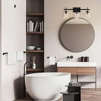 Ensemble de salle de bain tout-en-un de 5 pièces Bunbury, noir mat, applique murale à 3 ampoules avec abat-jours en verre bullé, porte-serviette, anneau à serviette, crochet à peignoir, supp