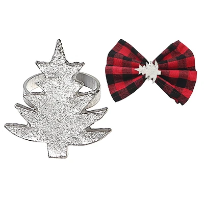Christmas Metal Tree Tapkin Ring Silver - Ensemble De 6