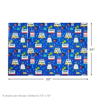 Hallmark Flat Birthday Wrapping Paper Sheets with Cutlines on Reverse (12 Folded Sheets with Sticker Seals) Happy Birthday, Red Confetti, Blue with Cakes