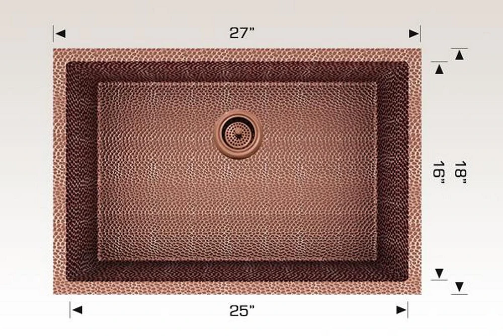 American Imaginations AI-29186 27 pouces Évier de cuisine en cuivre rose approuvé par W CSA avec finition en cuivre et calibre 16