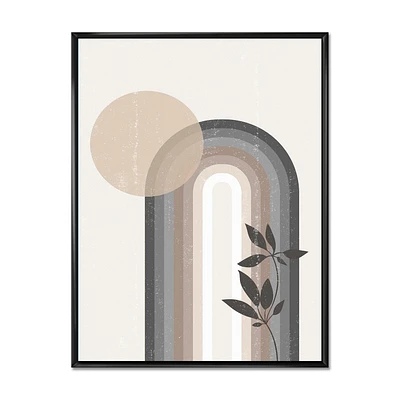 Designart Abstract Rainbow Sun and Moon In Earth Tones III FLOAT FRAME WALL ART