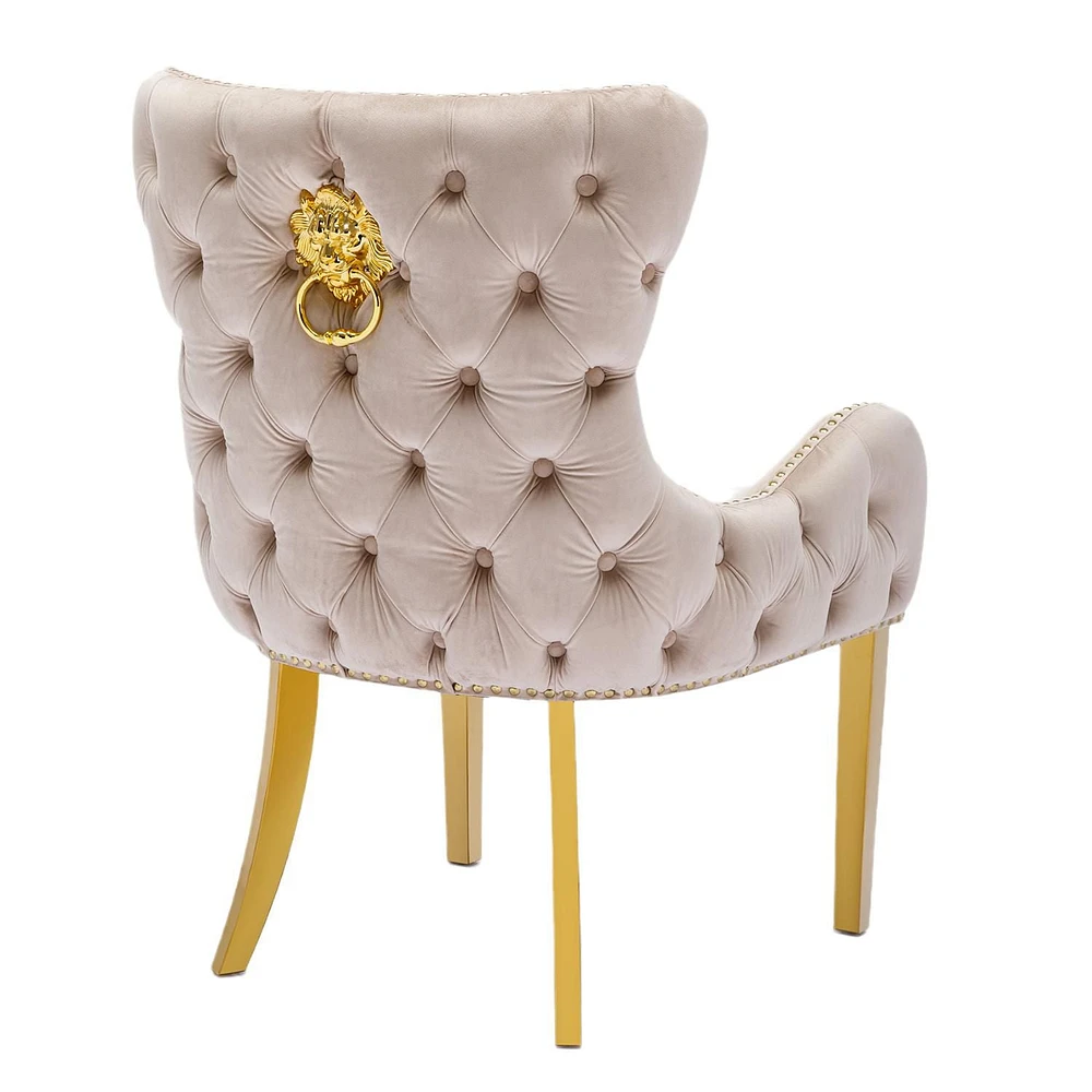 Canadian Royal Beige Velvet Dining Chair Golden Legs