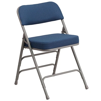 HERCULES Series Premium Curved Triple Braced & Double-Hinged Black Pin-Dot Fabric Metal Folding Chair