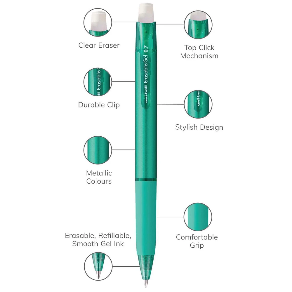 uniball™ Erasable Gel Retractable Pens, Medium Point (0.7mm), Business Colours, 4 Pack, Erasable Gel Pens