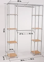 Rangement extensible pour placard TRINITY EcoStorage | 142 à 198 cm de larg. x 35 cm de prof. X 213 cm de haut. (56 à 78 po de larg. x 14 po de prof. x 84 po de haut.) | Chrome