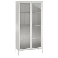 Systembuild Evolution Ashbury Heights Tall 2 Door Storage Cabinet-Fluted Glass Metal Locker, Black