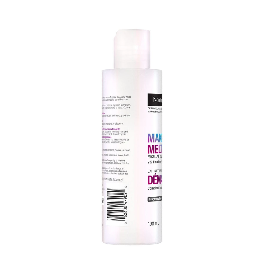 Neutrogena Make-up Melting Micellar Cleansing Milk - Makeup Remover - Vitamins & Emollients - Sensitive Skin – Fragrance Free, 198 mL